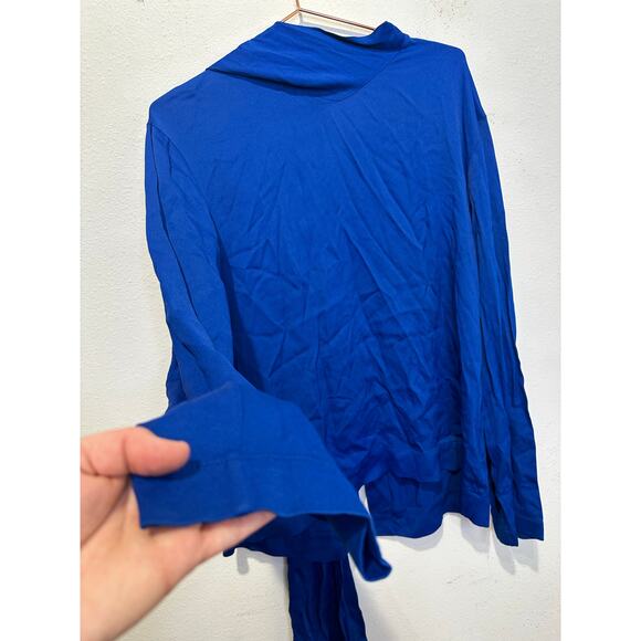 JOSEPH Women's Royal Blue High Neck Attached Scarf Cannon Glazed Top Size 38 - Picture 5 of 14